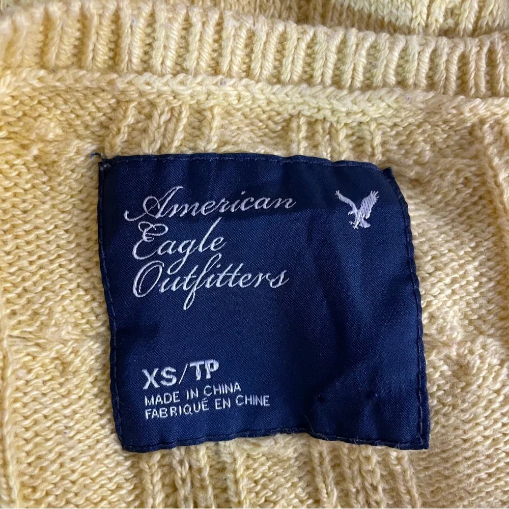Vintage‎ Y2K American Eagle Sweater Women XSmall Cable Knit V Neck Slim Longline - Picture 10 of 10